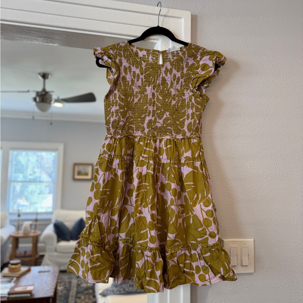 Floral Ruffle Dress in Olive and Lavender